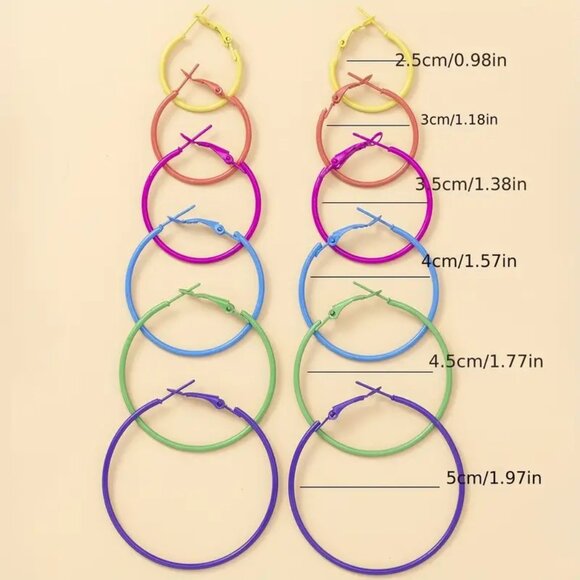 Hoop Earrings  6pr Multi Color Bold Small Large Diva Stylish Y2K Retro Trendy - Picture 3 of 3